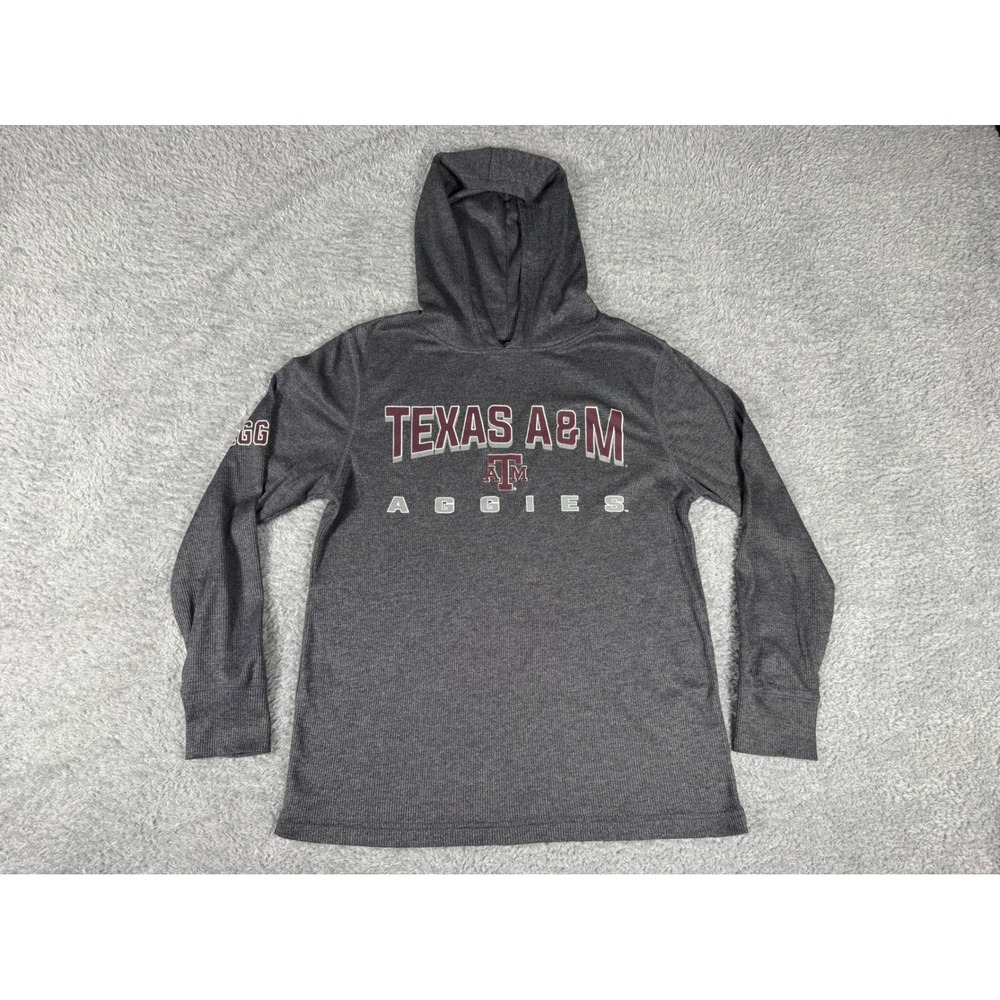 Colosseum Texas A&M Aggies Hoodie Small Grey Excellent Waffle Knit Thermal Shirt